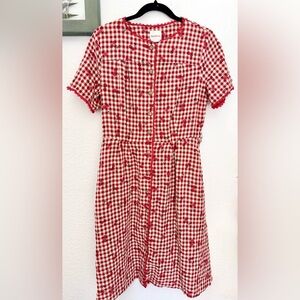Royal Monk Gingham Cherry Fruit Lace Scallop Pinup Rockabilly Cottagecore Dress